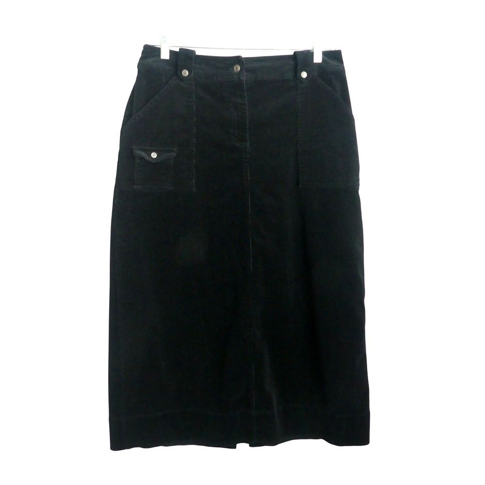 Womens Black Corduroy Maxi Skirt Size 14 Straight Modest Y2K Fashion Bug